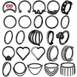 F136 Titanium piercing 16G Black Septum Nose rings Tragus Zircon Hinged Segment Cartilage Earring piercing Women Body Jewelry