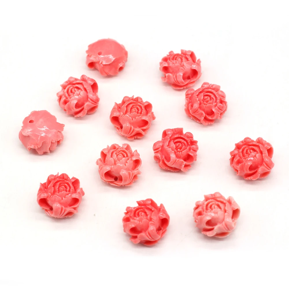 10pcs/pack 20mm Pink Rose Petal Shaped Coral Through Hole Loose Spacer Beads for Jewelry Making DIY Necklace Bracelet Accessory