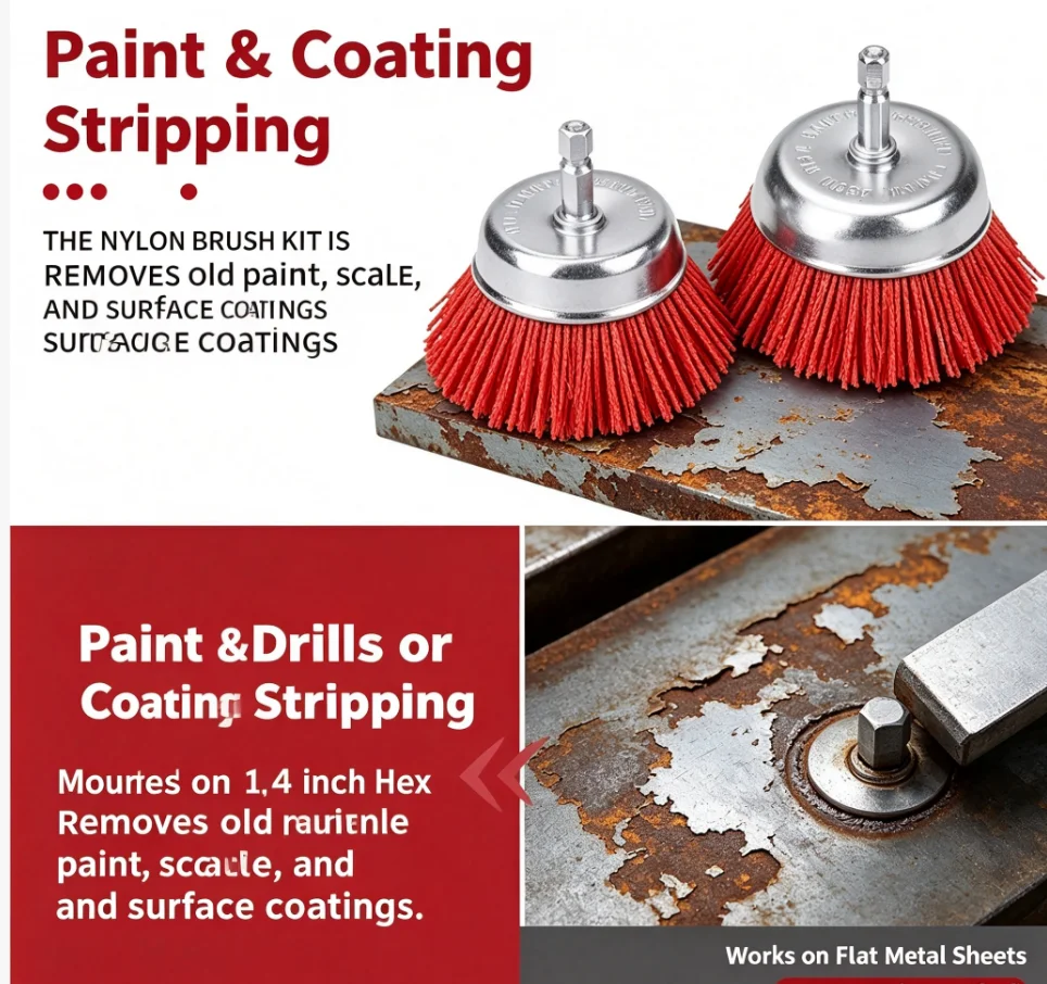 Nylon Filament Abrasive Cup Brush polishing brush set rust removal paint repair DIY Home Craftsmen Power Drill Brush Attachments