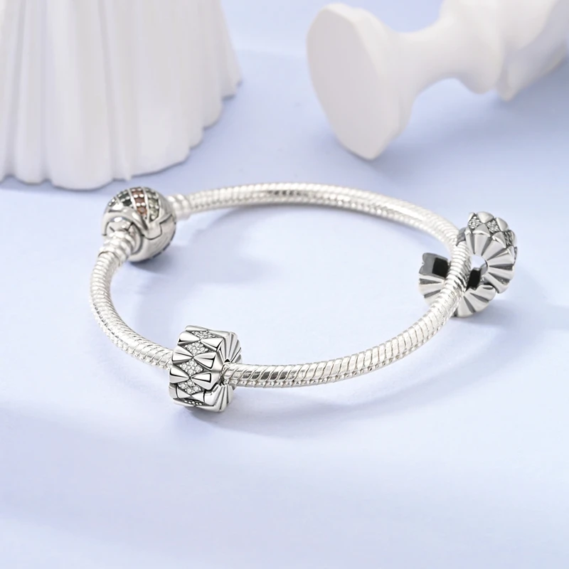 925 Sterling Silver Simple Bow Tie Fixing Clip Zircon Charms Beads Fit 3MM Original Bracelet DIY Women Birthday Jewelry Gifts
