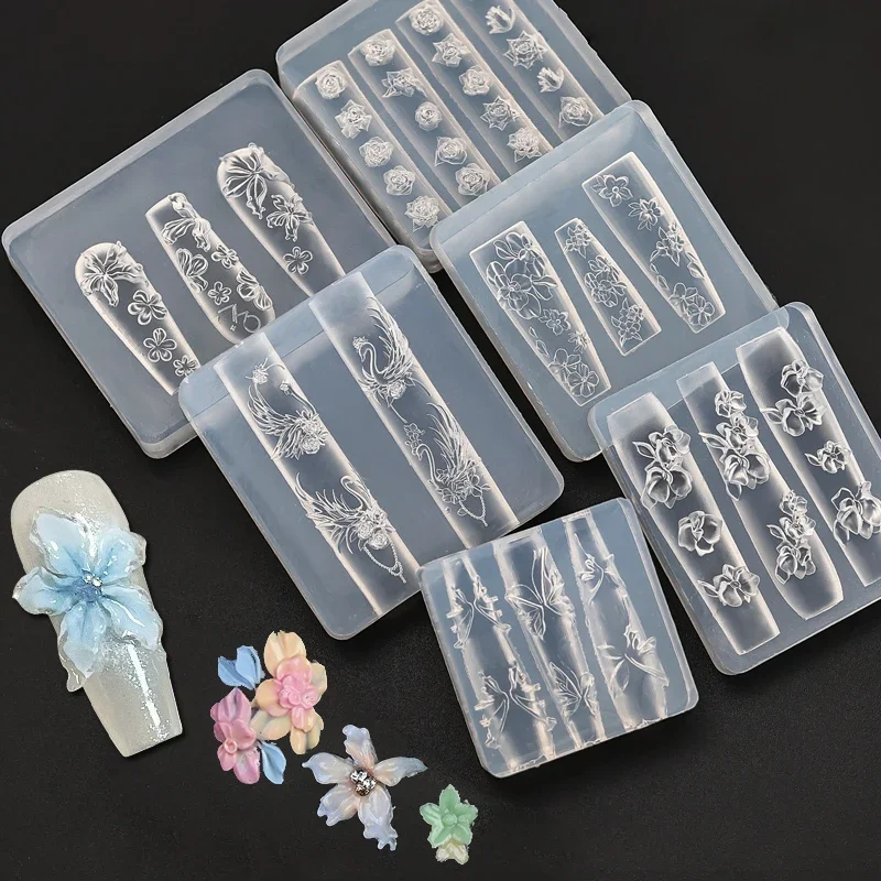 Forma silikonowa 3D do zdobienia paznokci, wzory: kreskówkowe gwiazdy, motyle, kokardy, reliefowe rzeźbienia, DIY, elementy do paznokci, ozdoby, narzędzia do manicure