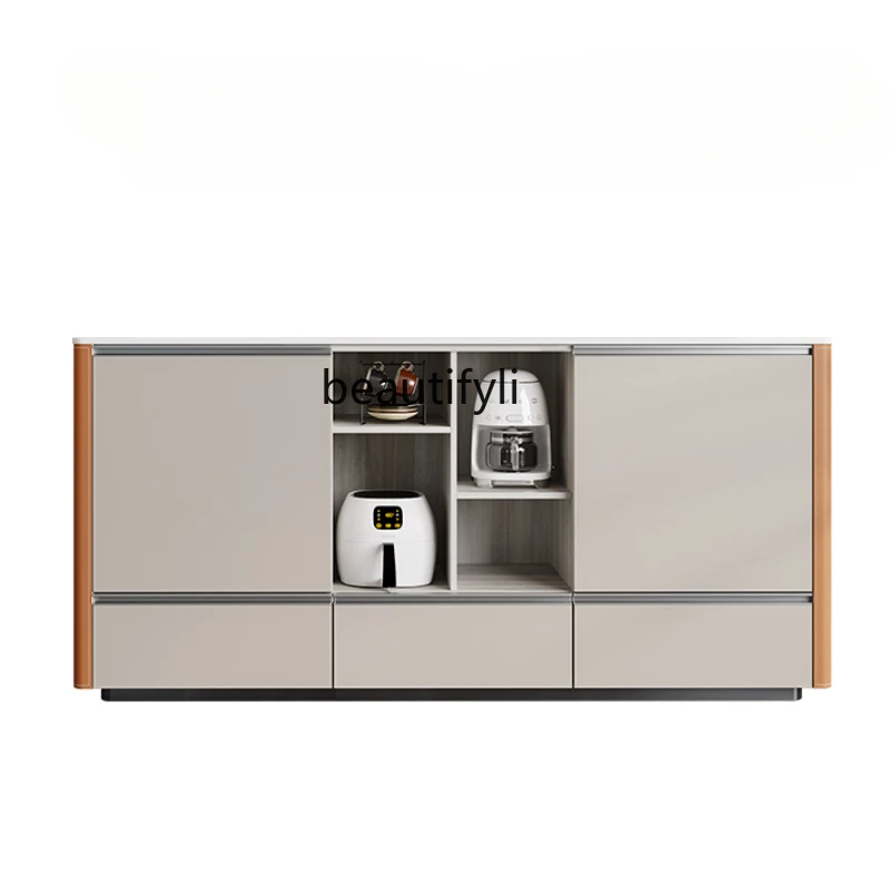 

Saddle leather side cabinet locker multi-function microwave oven oven locker solid wood