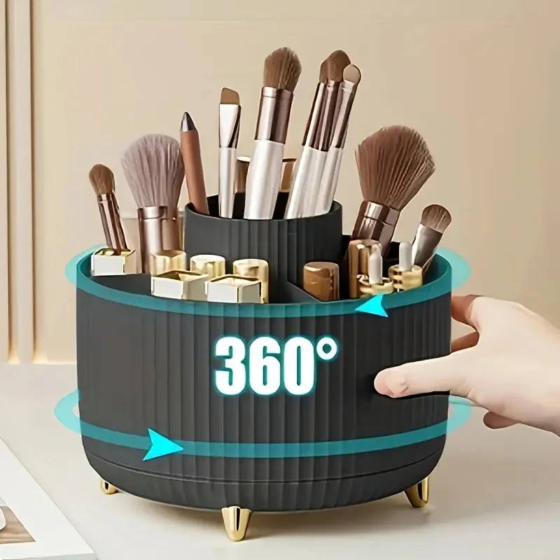 360° Rotating Desktop Makeup Organizer Box 5-Slot Storage Cosmetic Holder for Brushes Lipstick Eyebrow Pencil Bedroom Essential