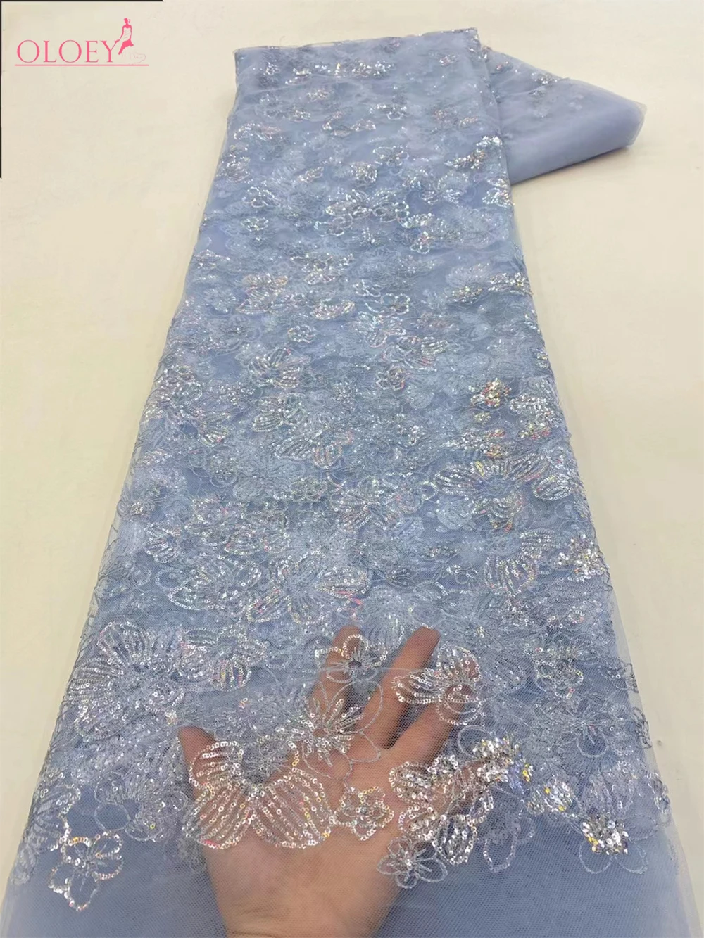 Latest High Quality Elegant Classic Embroidered Sequin Lace Fabric African French Mesh Lace Fabric For Wedding Dress