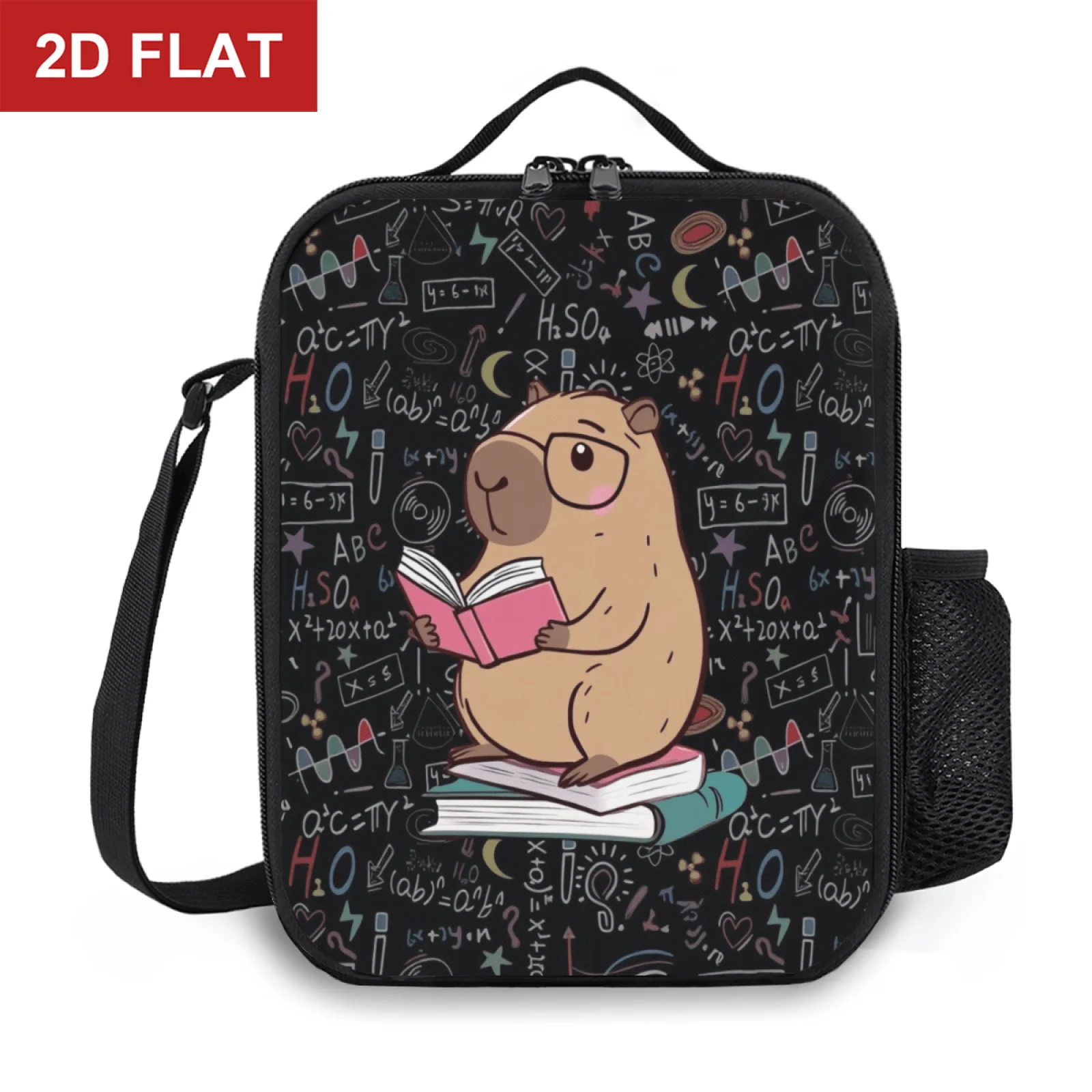 Nerdy Bookworm Capybara Science Math Chalkboard Insulated Lunch Bag Tote for Outdoor Picnic Multifunction Food Box
