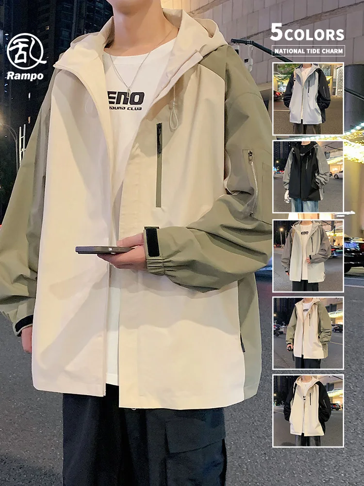 

Loose Fit Men's Outdoor Climbing Jaet American Sle Workwear Coat Hooded Windproof Polyester Fiber Long Sve Zipper Closure