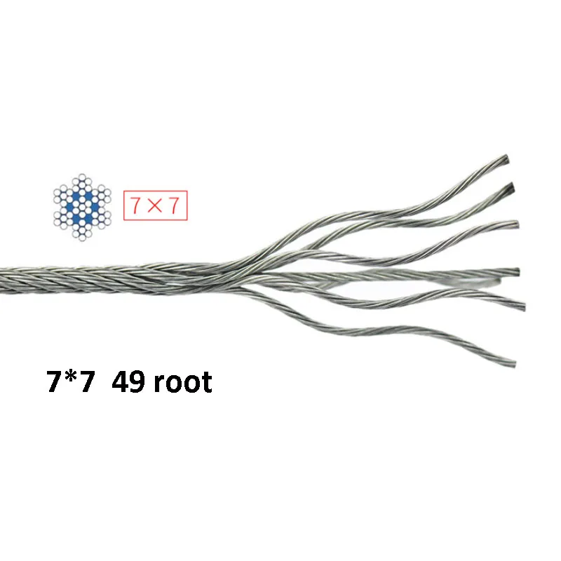 10M 7*7 304 High Quality Stainless Steel Wire Rope Hard Cable Fishing Clothesline Lifting Rustproof Line Dia 0.5 0.6 0.8 1-2.5mm