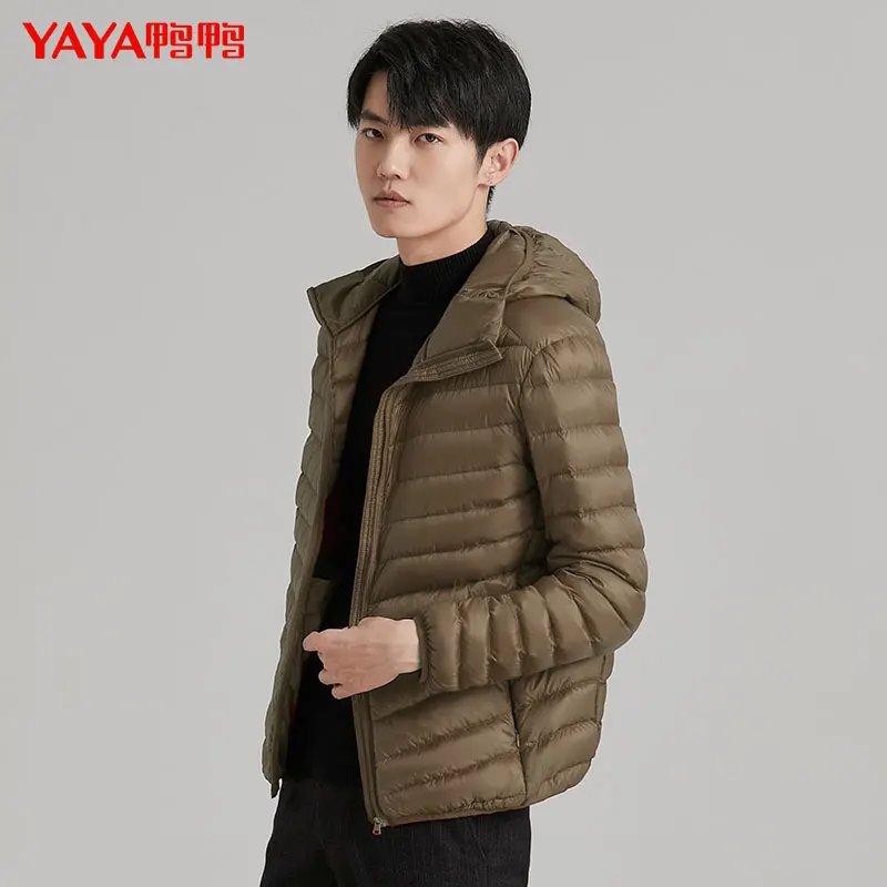 YAYA 2024 Men White Duck Down Jackets With Hood Ultra Light Thin Short Coat Easy Packed Under-ware Spring Autumn Warm Clothes