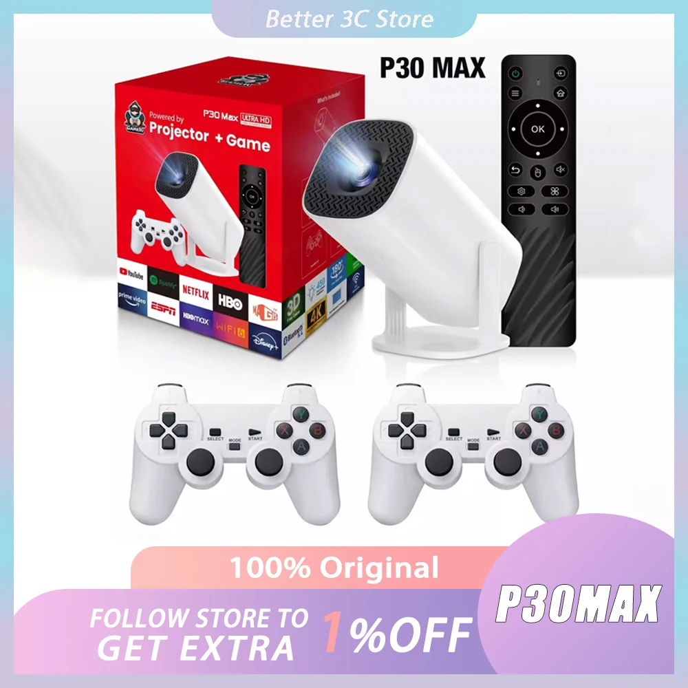 P30MAX 3D Game Projector Retro Video Game Console Wireless Controller 4K ULTRA HD plug and play Android11 BT5.0 720P Home Cinema