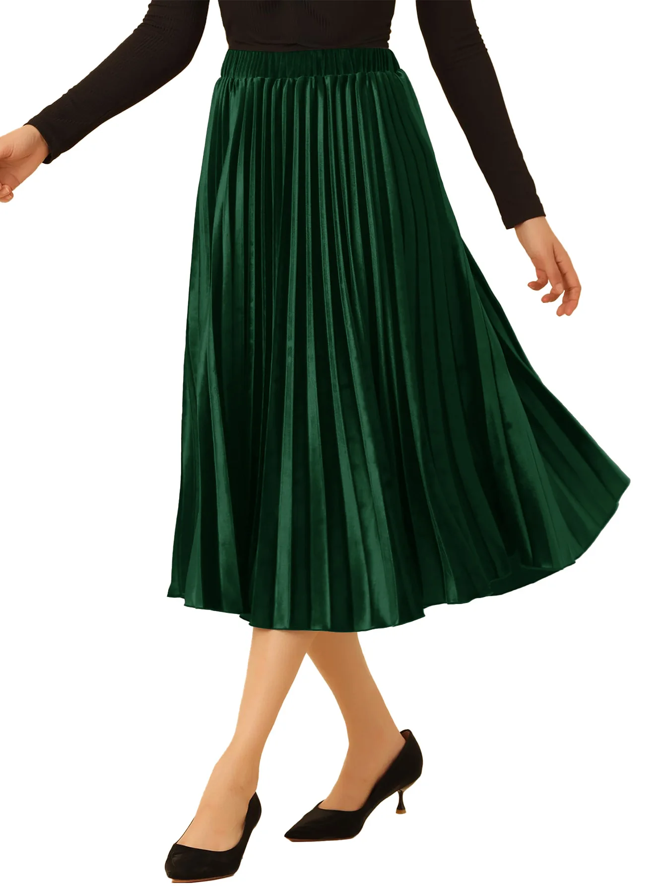 Velvet Pleated Skirt High Waist Midi Slimming Long Skirt Women's Trendy Korean Style Student Spring Summer New Arrival