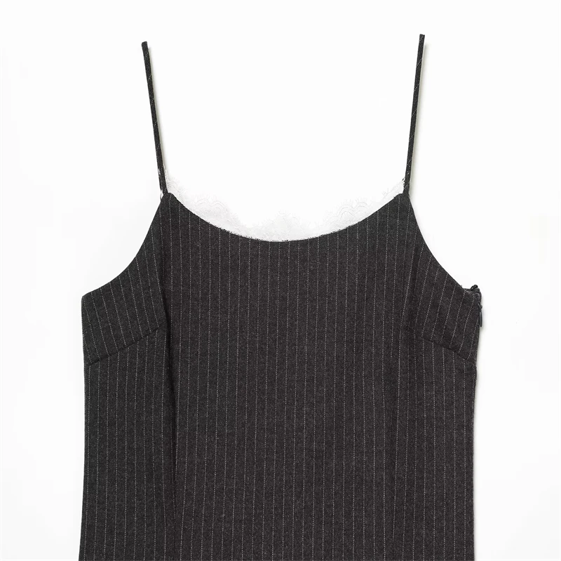 セクシーなピンストライプレースキャミドレス、レディースノースリーブボディコンミニドレス、パーティーナイトアウト用のエレガントなスパゲッティストラップドレス