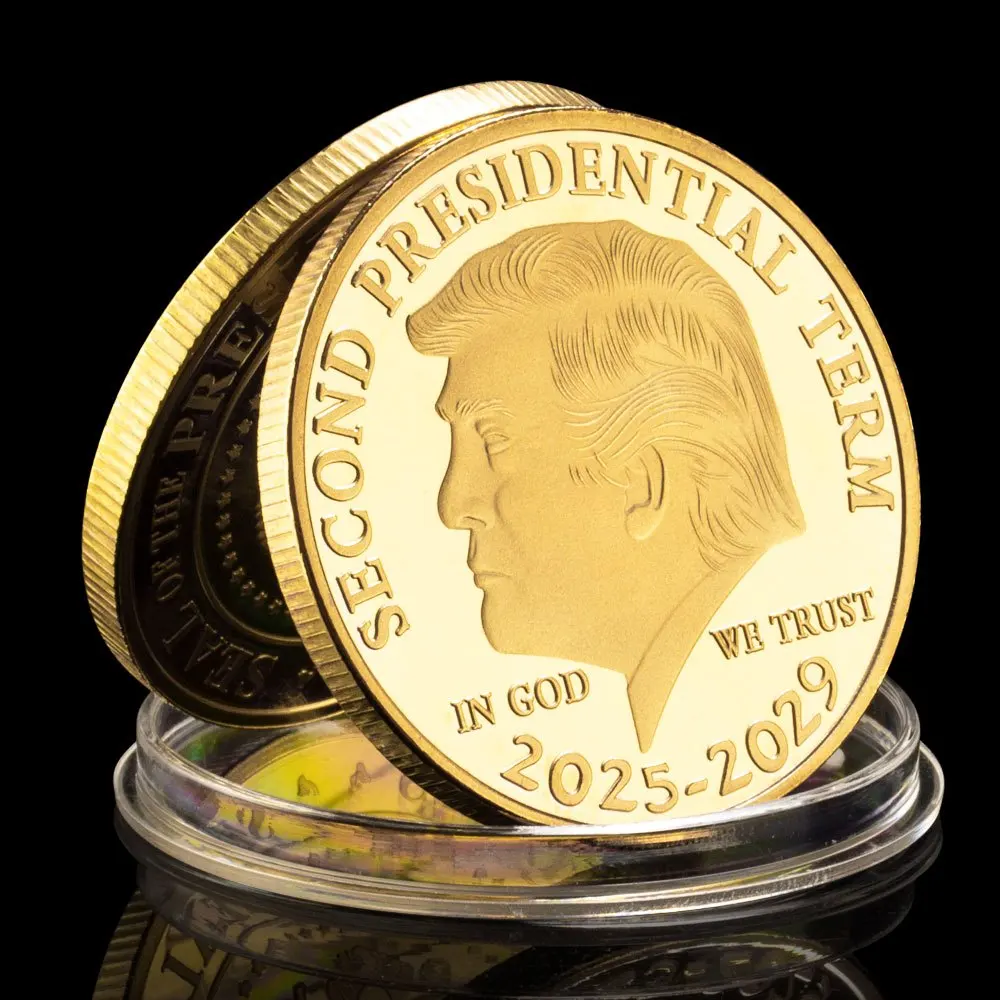 Donald Trump Gold Coin Golden Plated Collectable Coin and Case Included Second Presidential Term 2025 - 2029 Commemorative Coin