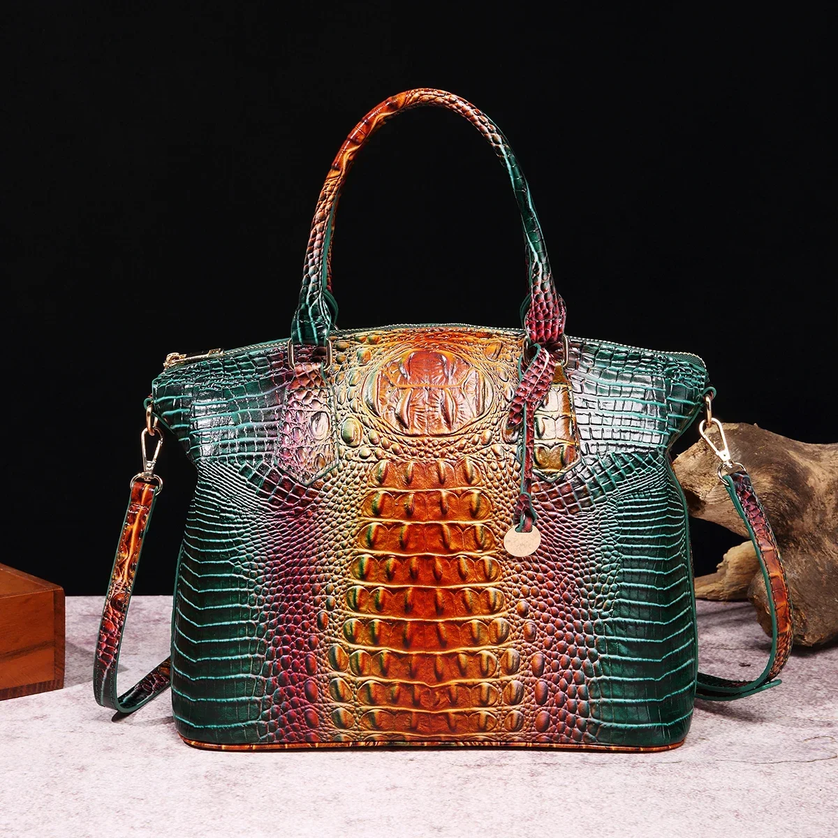 Luxury Crocodile Embossed Handbag Fashion Crossbody Bag Mixed Color Women's Vintage Leather Satchel Large Capacity Waterproof