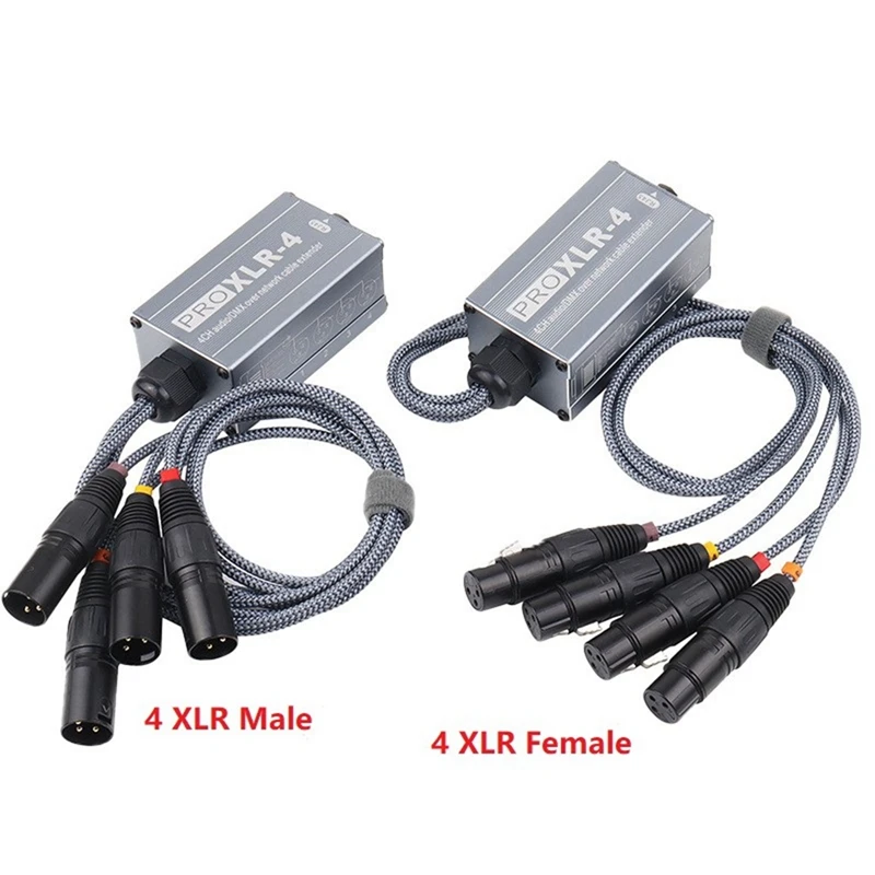 1Pair XLR Male/Female 4 Channel Snake 3Pin XLR/DMX To Ethercon RJ45 Cat5/Cat6 Ethernet Extender For Live Stage