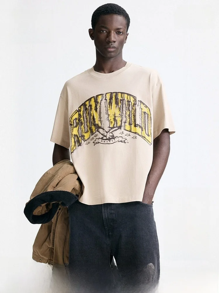 

Мужская футболка свободного кроя с принтом, повседневная, спортивная, из чистого хлопка, коллекция H&M Winter, удобная, дышащая, для повседневной носки