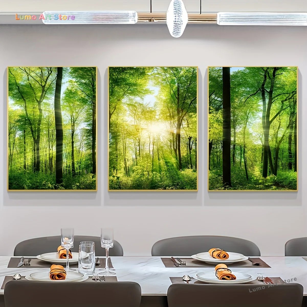 2D Flat, 2D Flat, 2D Flat 3pcs Unframed Canvas Posters - Modern Art Forest And Sunlight Landscape Wall Art Decor, Home Decora