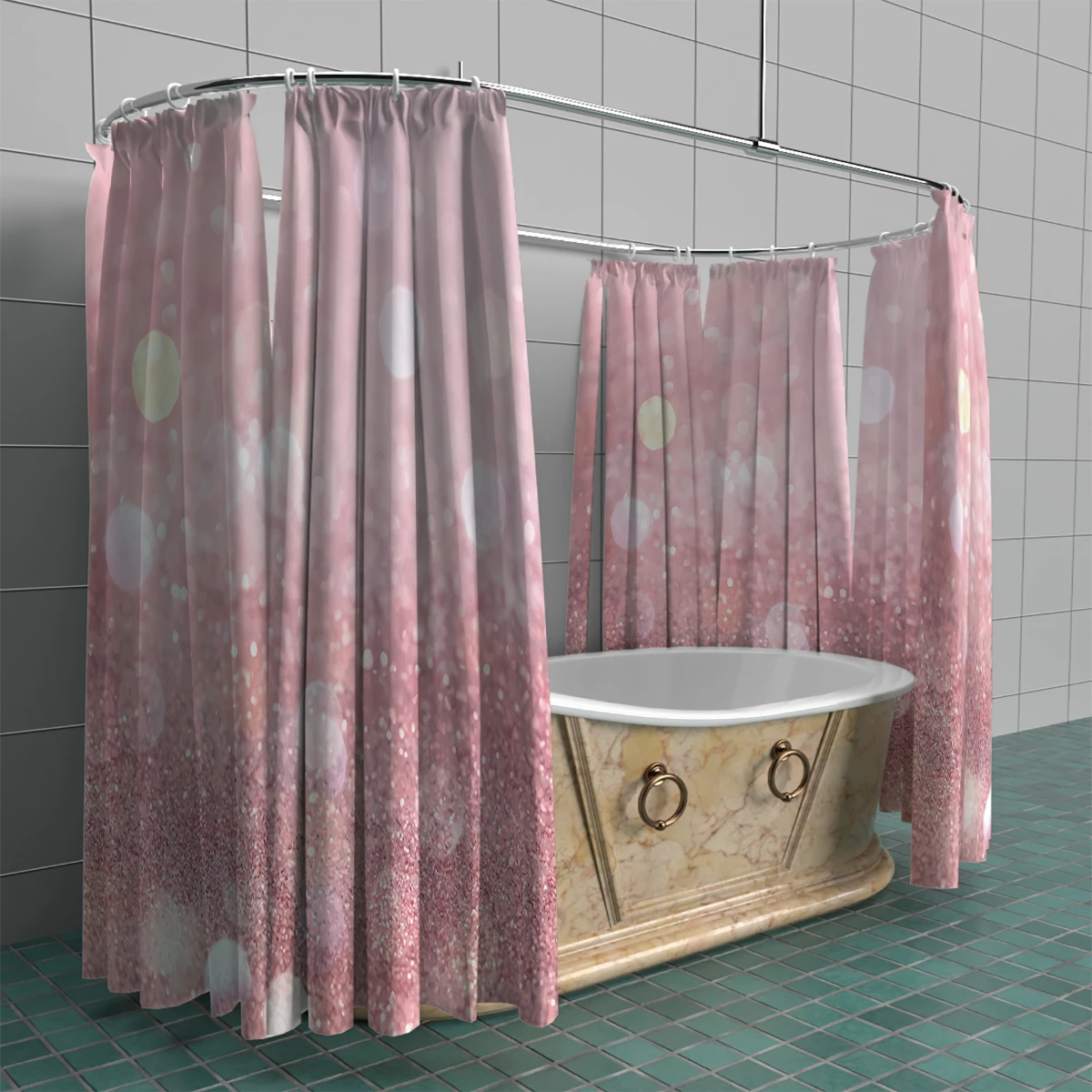 1PC, 180x180cm bathroom polyester shower curtain, mold resistant, waterproof, perforated with hooks, cute pink, fresh, beautiful