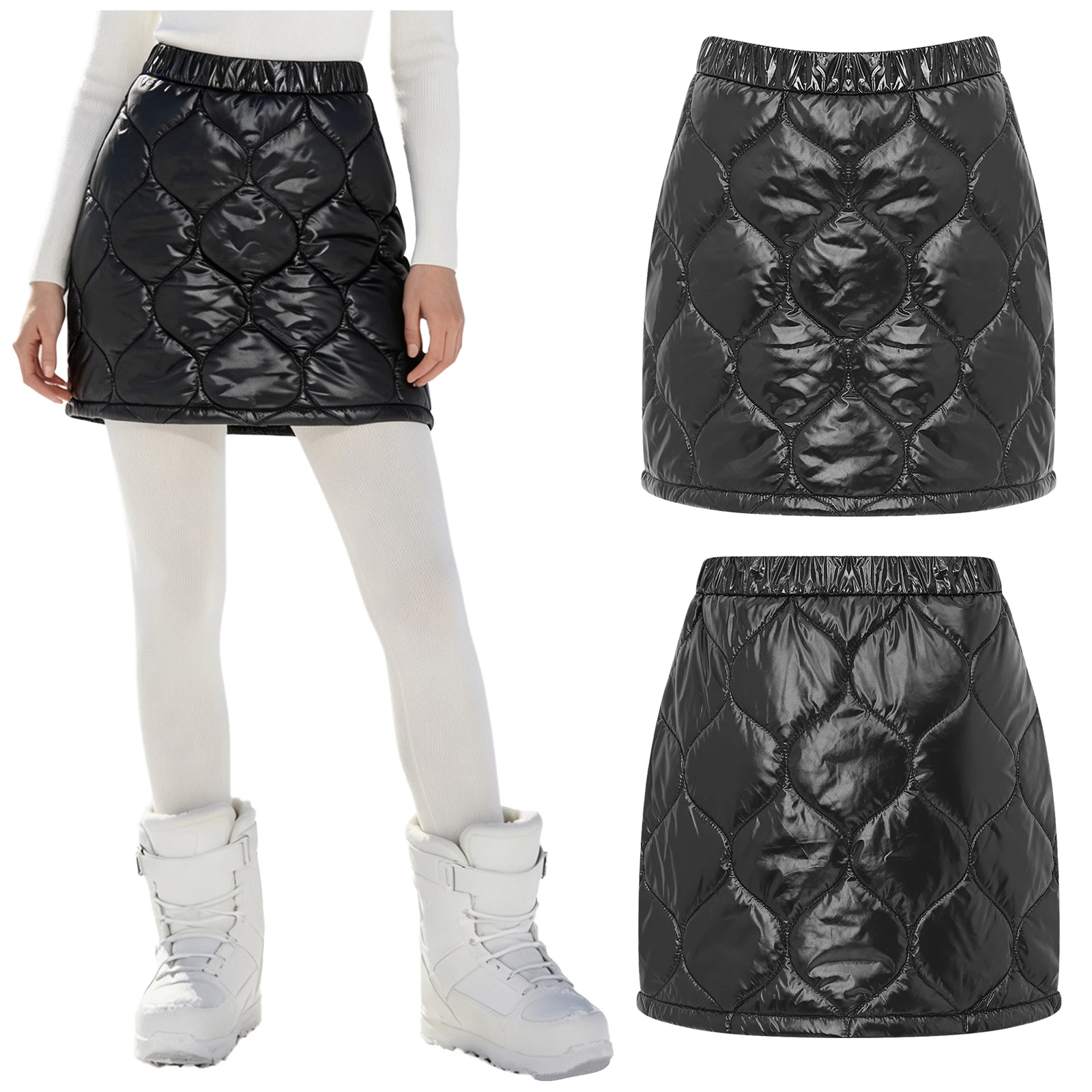 Women Quilted Puffer Skirt A-line Miniskirt Waterproof Warm Padded Skirt Thick Mini Skirt Versatile High Waist Short Skirt Club