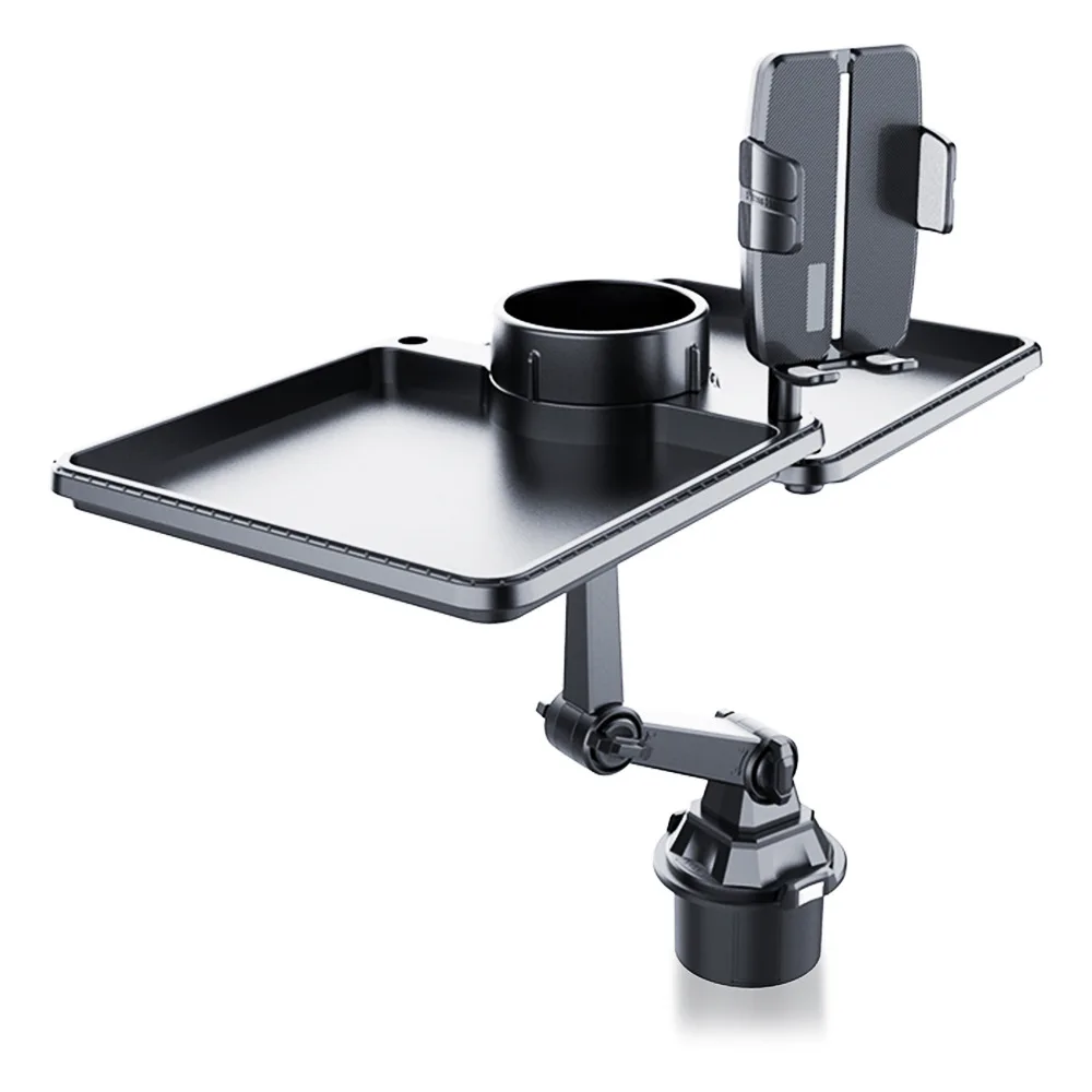 Car Cup Holder Tray with Phone Stand and Dining Table Top, ABS Multifunction Food and Drink Organizer with Expandable Support