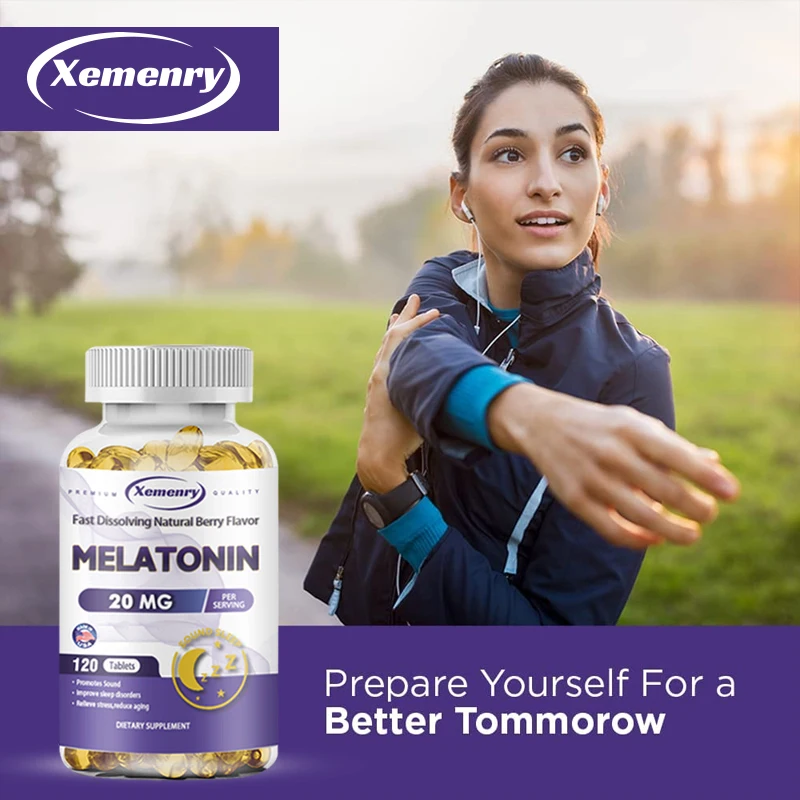 Melatonin Softgels, Optimal Sleep Time Triple Action Calms The Mind and Helps You Fall Asleep Faster, 20 Mg, 120 Capsules