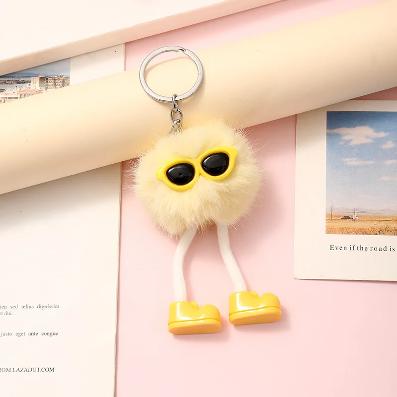 Creative Long-legged Colourful Fur Ball Keychain Plush Pendant Cute Small Coal Ball Car Keychain Bag Decor Accessorie Party Gift