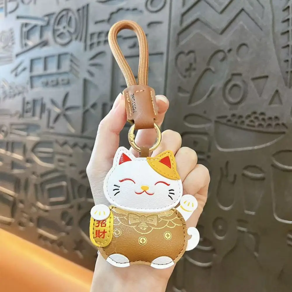 Funny Cartoon Pu Leather Fortune Cat Keychain Fortune Get Rich Horse Year Pendant Lucky Wealth Car Keychain Home Decor