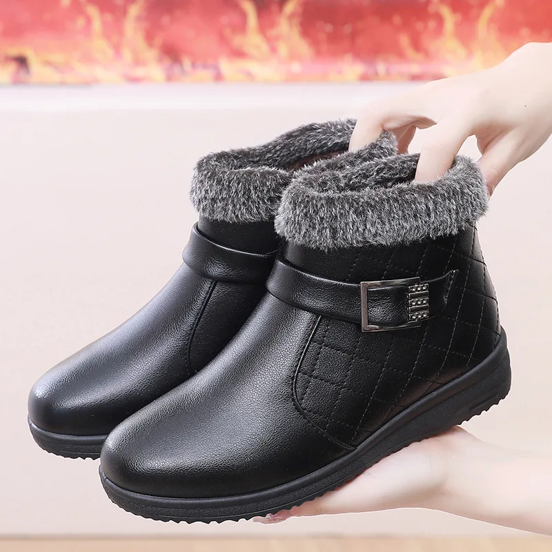 Women\'s Ankle Boots Winter Womens Shoes Plush Warm Cotton Shoes Mom Short Boots Fashion Platform Comfort Waterproof Botas Mujer
