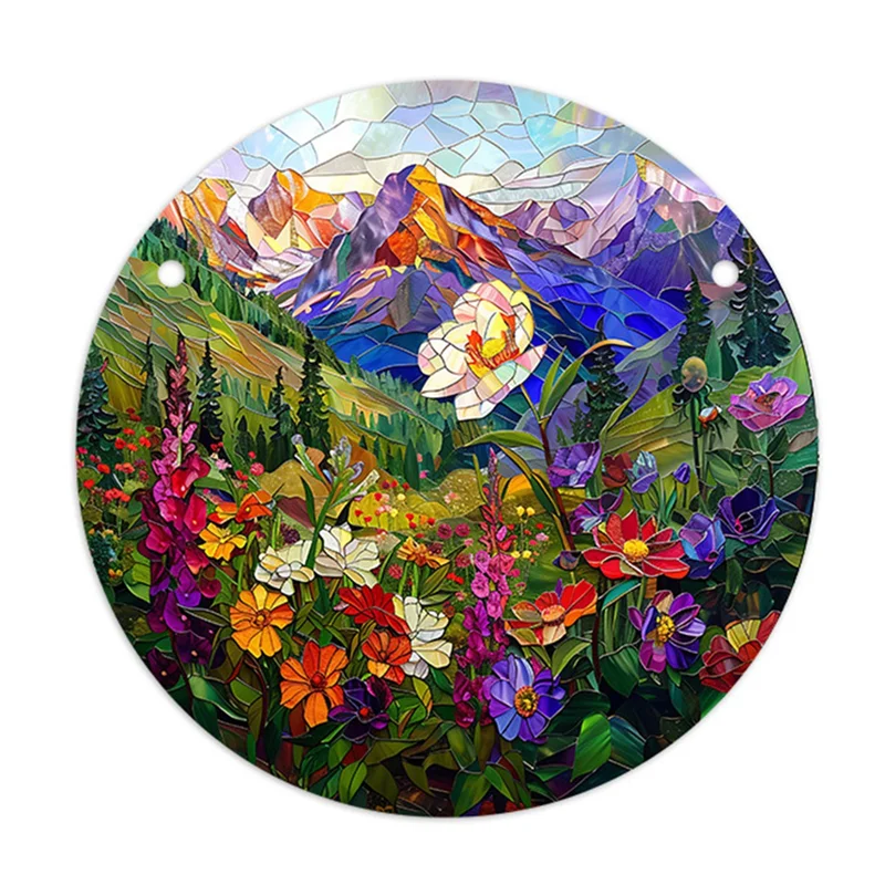 

AT14 4PCS Acrylic Disc Pendant With Chain European Retro Pendant Colorful Flower Women's Pendant Accessories