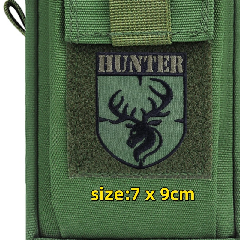 Нашивки с вышивкой Hunter, роскошная нашивка с крючком и петлей, аппликация с оленем, нашивка с головой оленя, оленем, значок для морального духа, тактическая искусственная кожа