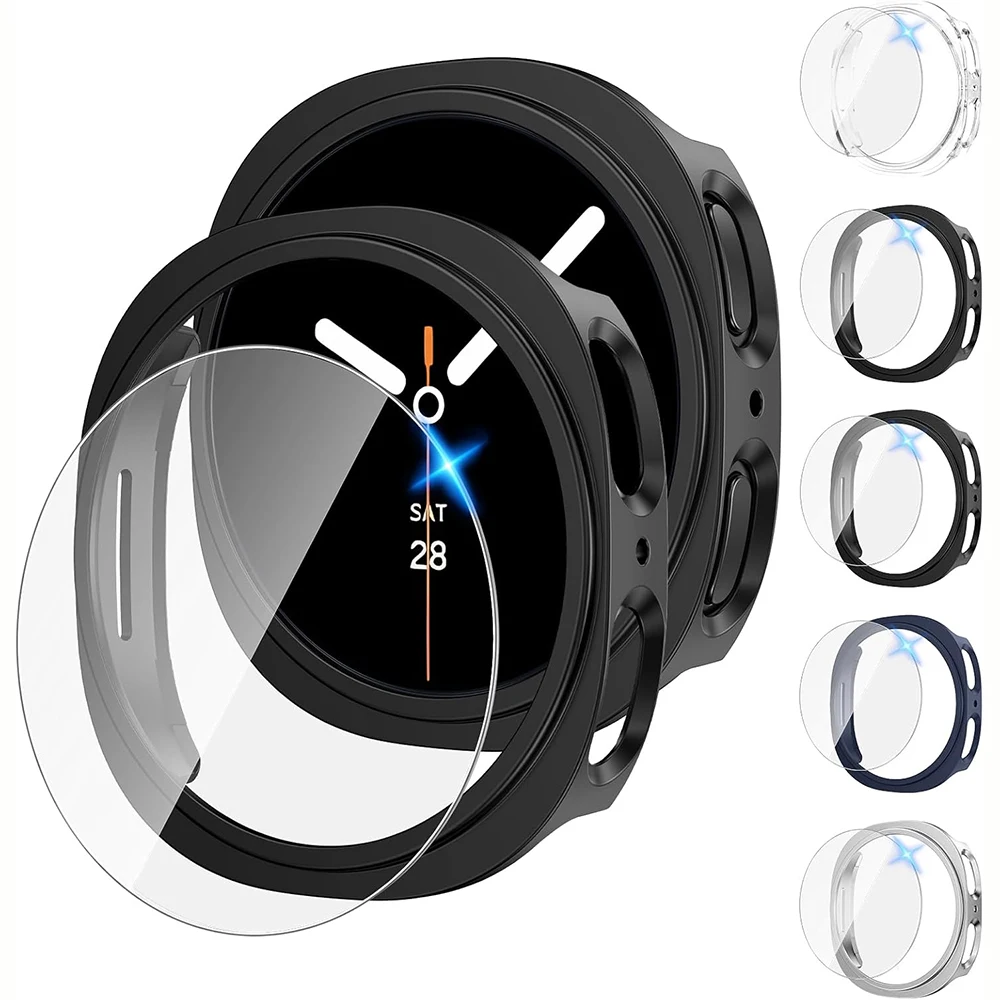 watch case+glass for Samsung Galaxy Watch 8 40/44mm，PC hollow anti drop case+High definition scratch resistant tempered film set