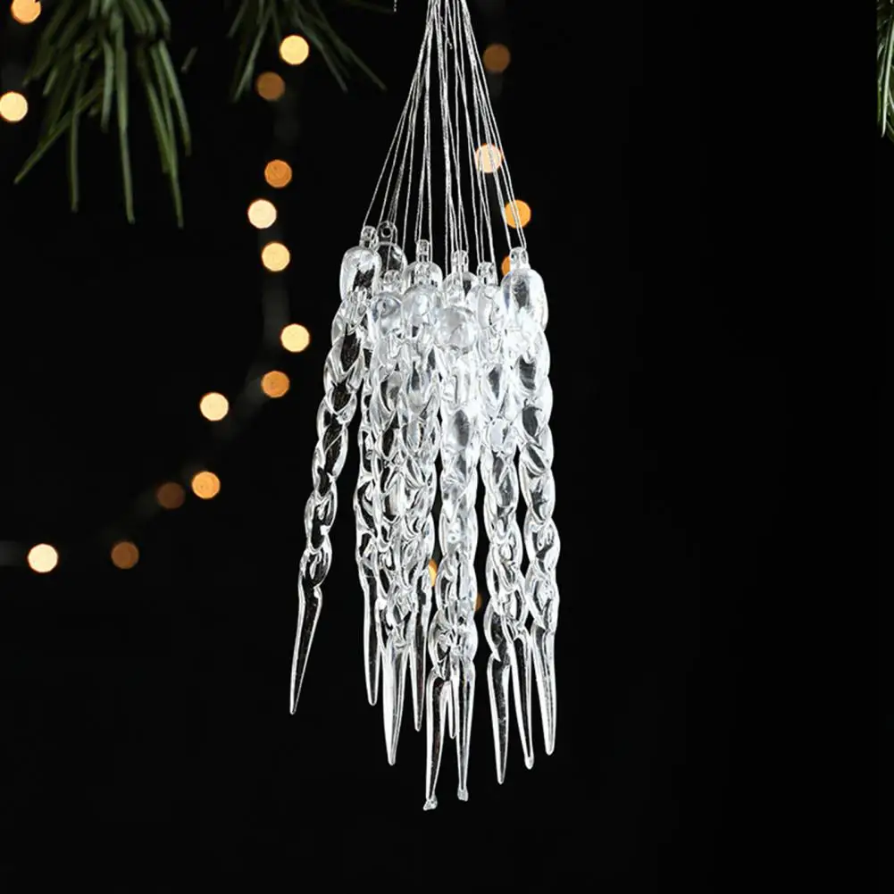 12 Pcs Clear Crystal-like Icicles Pendant Icicle Hanging Ornament Simulated Spiral Ice Cone for Xmas Tree Winter Ice Snow Decor