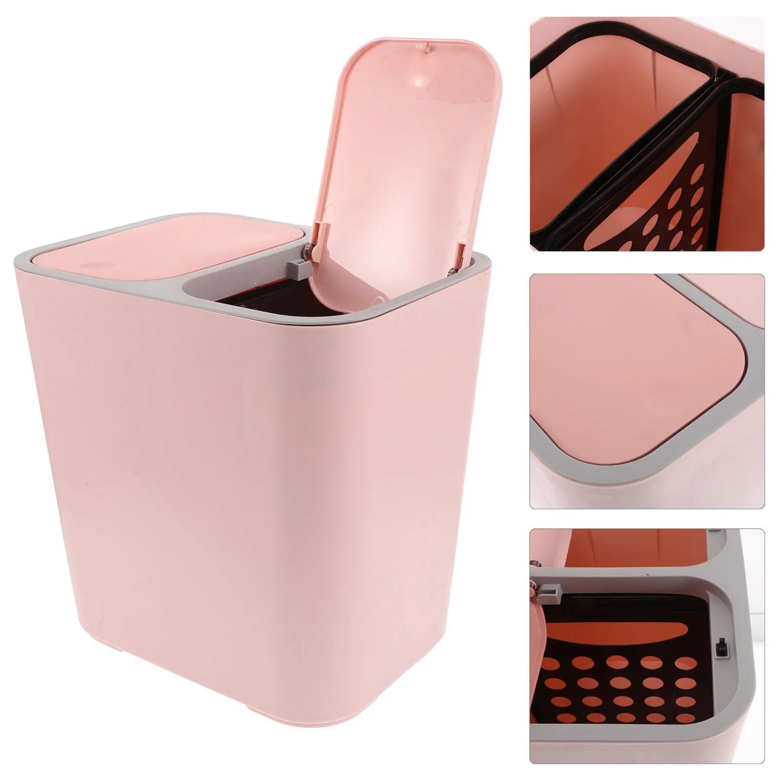 

Dual Compartment Thickened Dry Wet Separation Trash Can Large Capacity Pink Covered Bathroom Kitchen Dorm Room