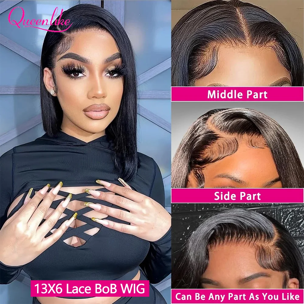 Queenlike Bob Wig Human Hair 13X6 Lace Front Wig 200% Full Density 13X6 HD Transparent Lace Frontal Wigs Bob Hair For Women