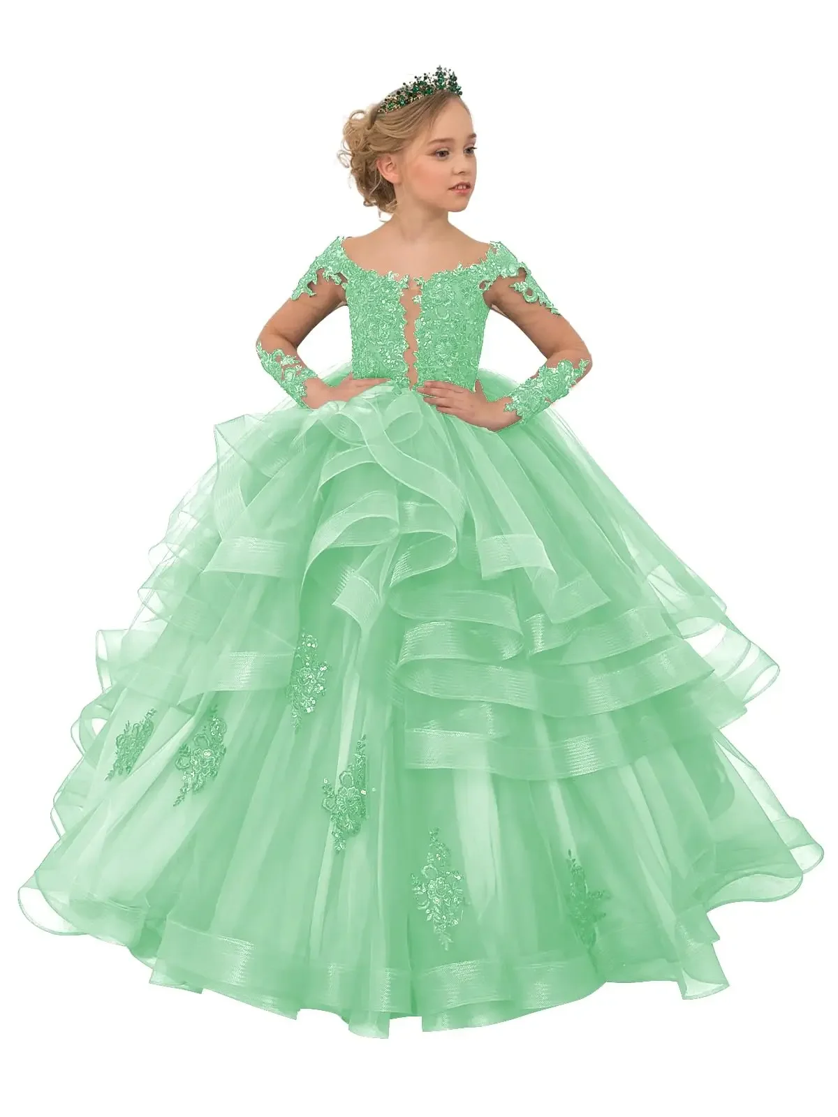 Elegant Tulle Layered Flower Girl Dress Princess Ball Beauty Pageant Customised Communion Kids Birthday Party Evening Gowns