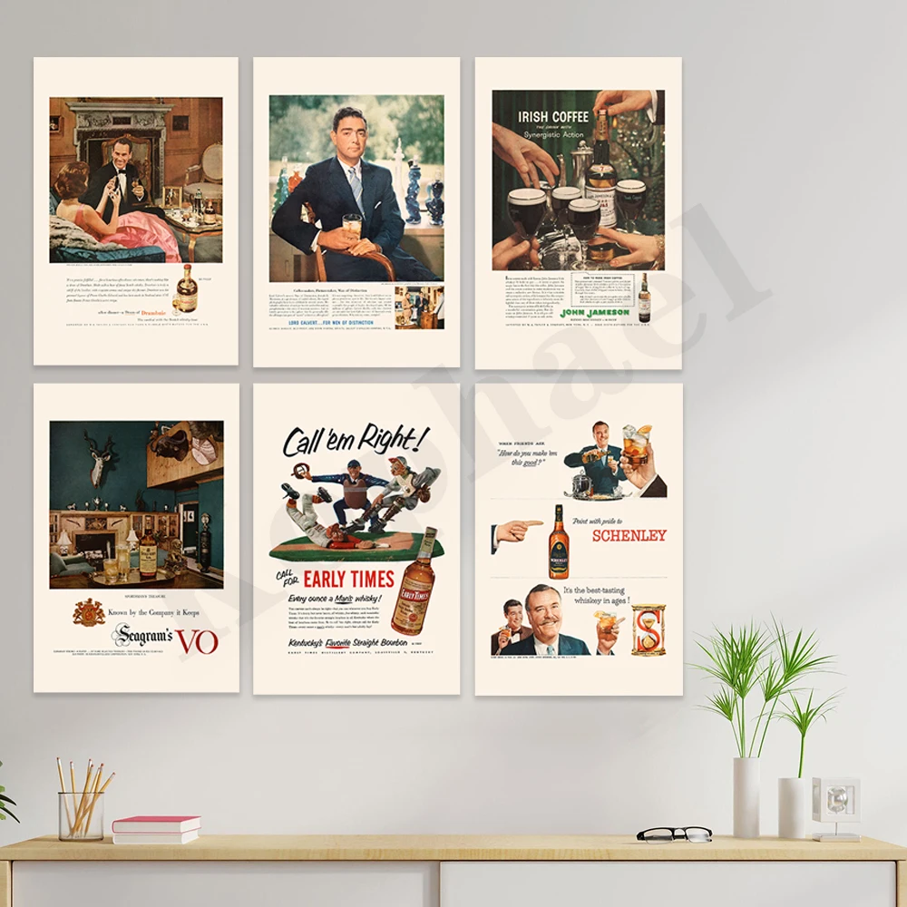 Medieval Retro Men's Fashion Whiskey Ads Elegant Drinkware Bar Decorations Gifts for Friends Home Wall Art Posters