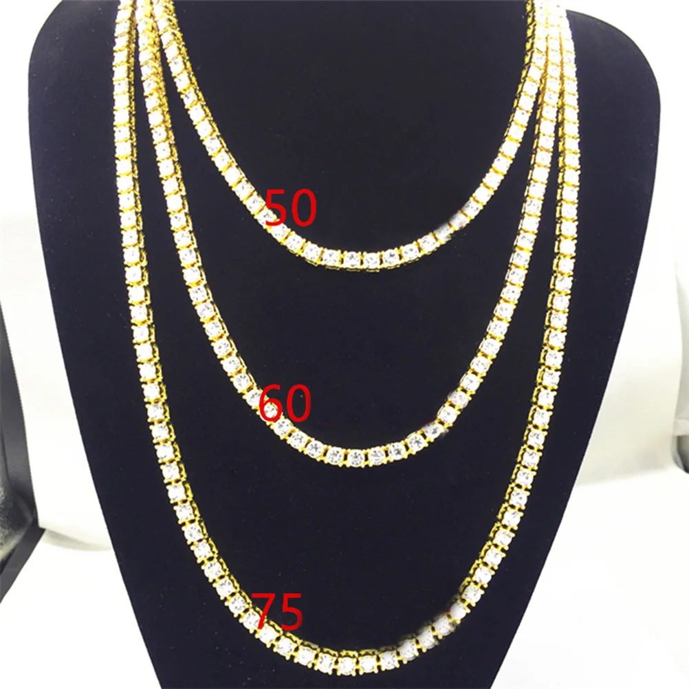 

1 Row 60Cm Crystal Rhinestone Necklace Gold Hip Hop Punk Style Shiny Tennis Chain For Women Men Fashion Jewelry Gift