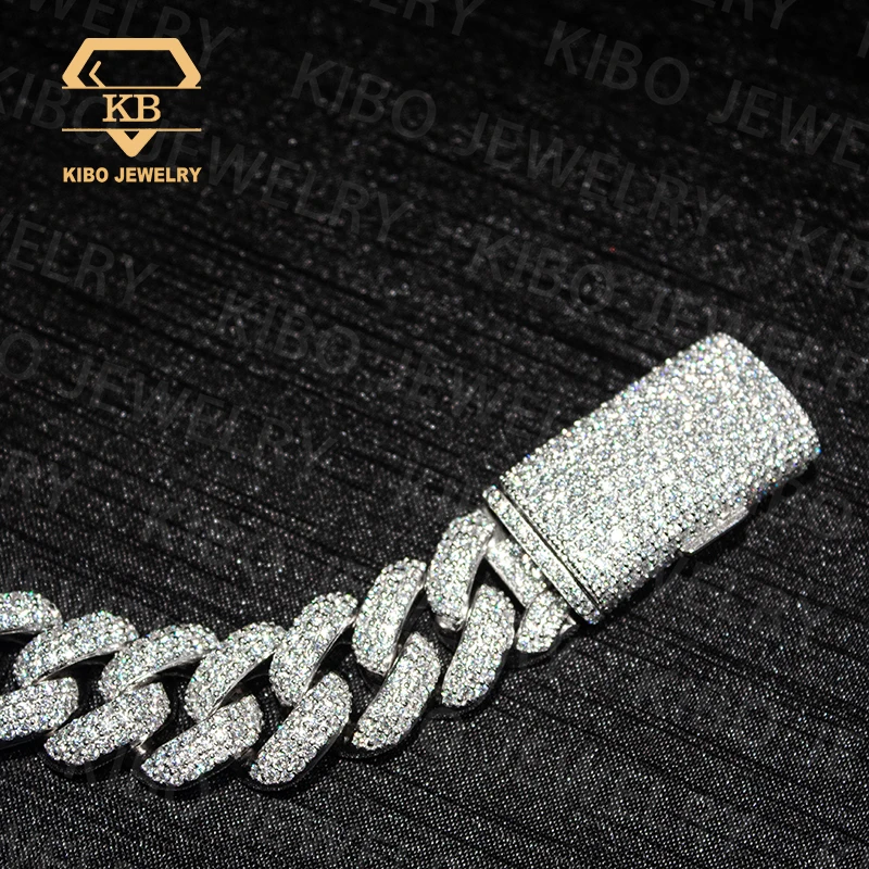 Real Rapper 925 Silver Mossanite 20mm Vvs1 Lab Grown Moissanite Diamond Iced Out Cuban Link Chain Bracelet