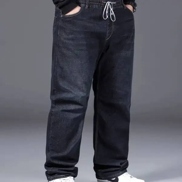 大きいサイズのジーンズメンズスポーツルーズストレートレッグファットマン弾性ウエストパンツ