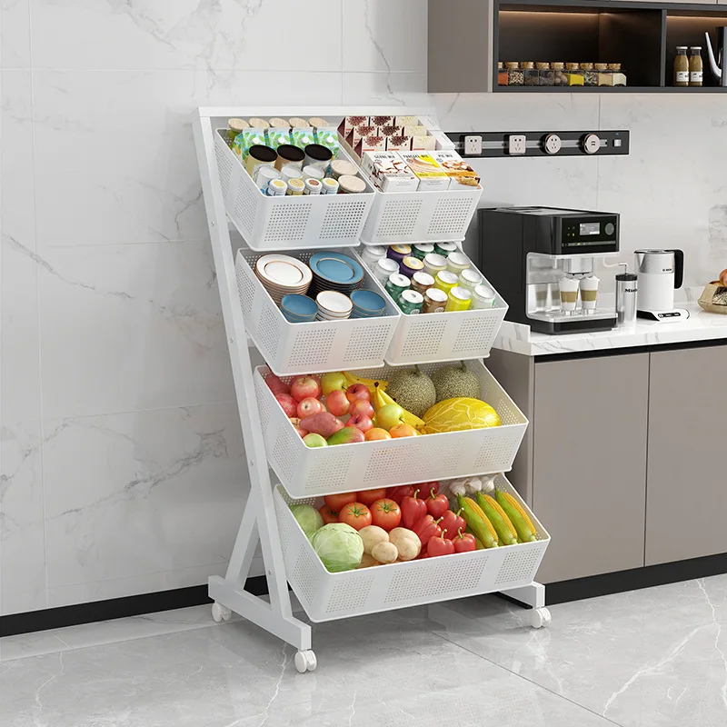 Metal Rack Multi-layer Floor-to-ceiling Removable Kitchen Vegetable Basket for Fruit and Vegetable Storage Multi-functional