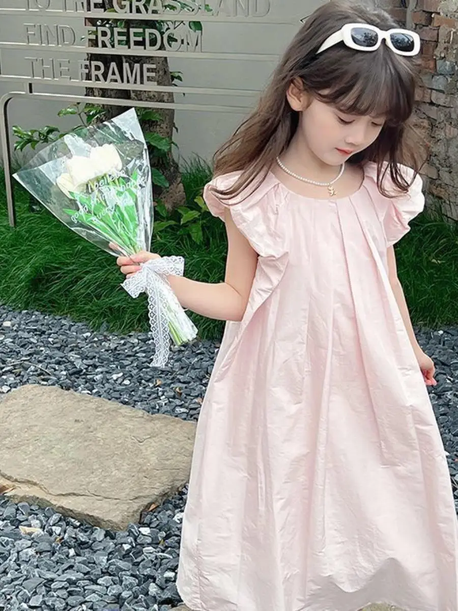 robe-elegante-sans-manches-pour-filles-jupe-mi-longue-de-princesse-pour-enfants-douce-et-confortable-style-coreen-melange-coton-et-polyester-ete