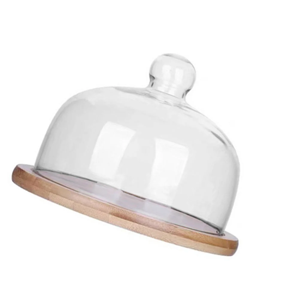 

Wooden Cake Tray Dustproof Lid Transparent Glass Cover with Bread Serving Food Fruit Presentation