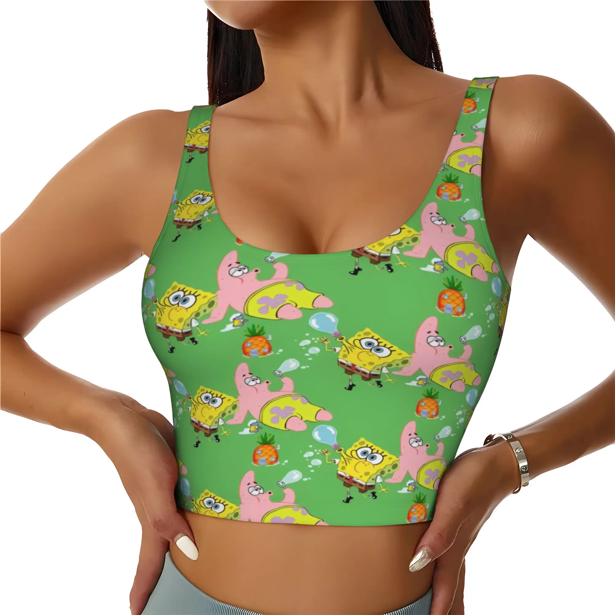 Custom S-Sponged Anime Bobed Workout Crop Tank Tops for Women Seamless Cartoon Yoga Running Sports Bras
