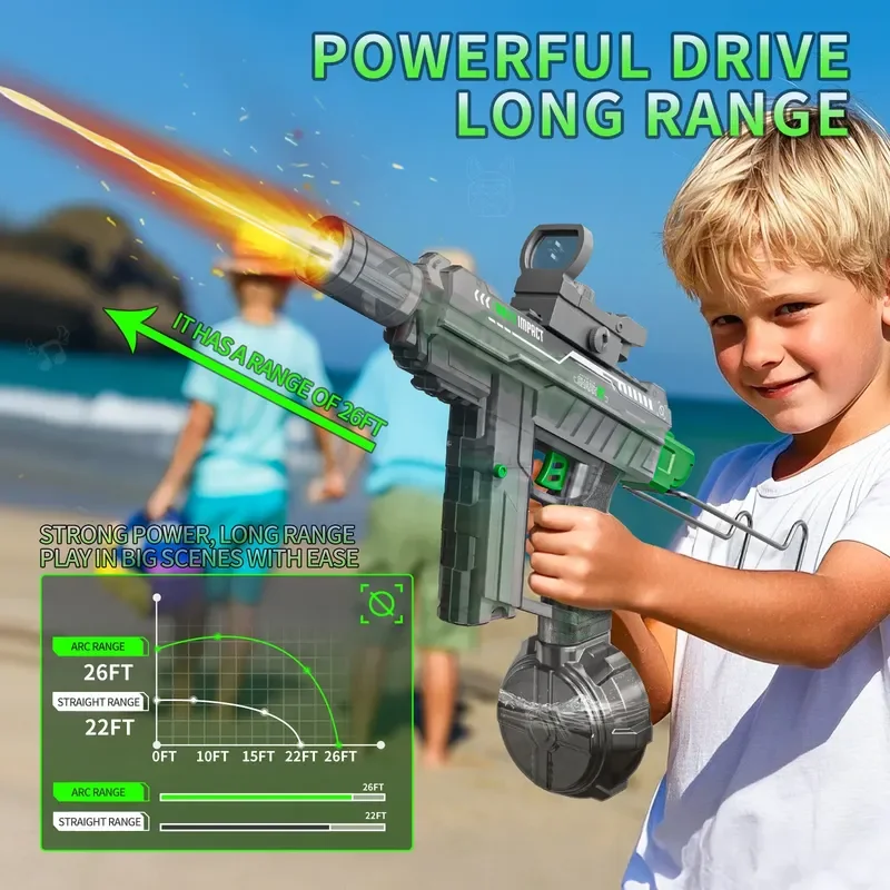 

Impact Uzi Electric Burst Water Gun Linked Blowback Fire Spouting Light Large Capacity Green Snake Pulse Blaster For Children