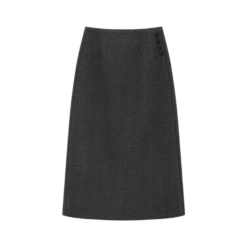 High Waist Straight Midi Skirt Women A-Line Split Skirt School Style Wool-Like Long Skirt Lady Warm Winter Chic Style Outfit