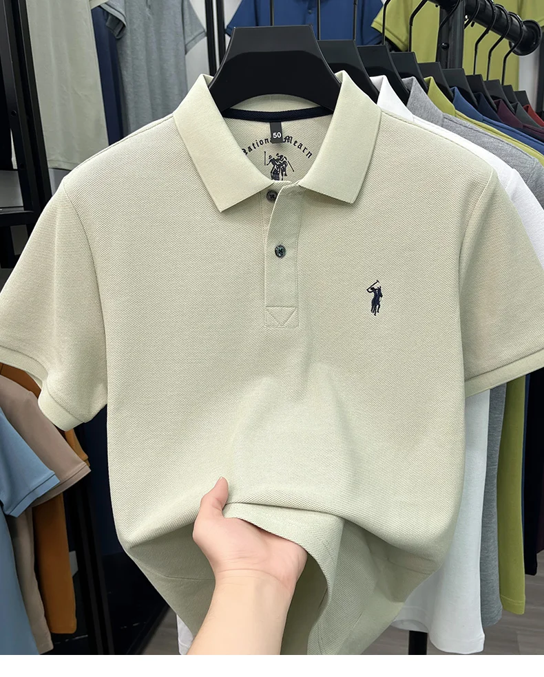 High-End 100% Baumwolle Kurzarm Polo Shirt Sommer Mode Luxus Marke Pony Stickerei T-Shirt Business Freizeit Golf Herrenkleidung – Detail 9