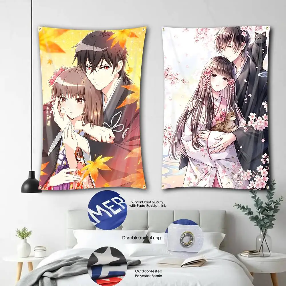 Ogre-Bride Yuzu Fantasy Anime  Flag Tapestry Banner for Bedroom Living Room Outdoor Camping Custom Supported