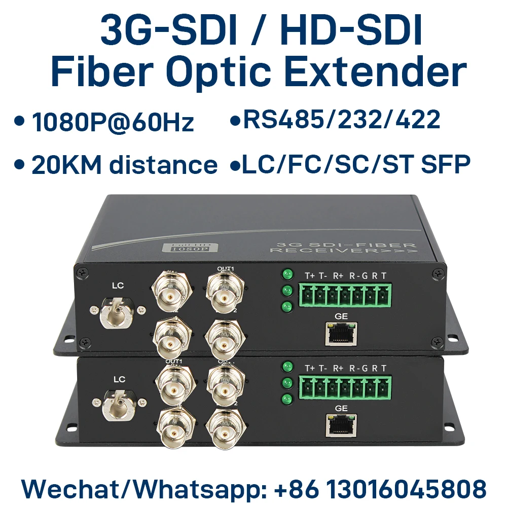 

3G-SDI Fiber Optic Extender 2/4 Channel, 1080p@60Hz, 20km Single Fiber LC/FC/SC/ST, Loop Out / Gigabit Ethernet / RS485/422/232