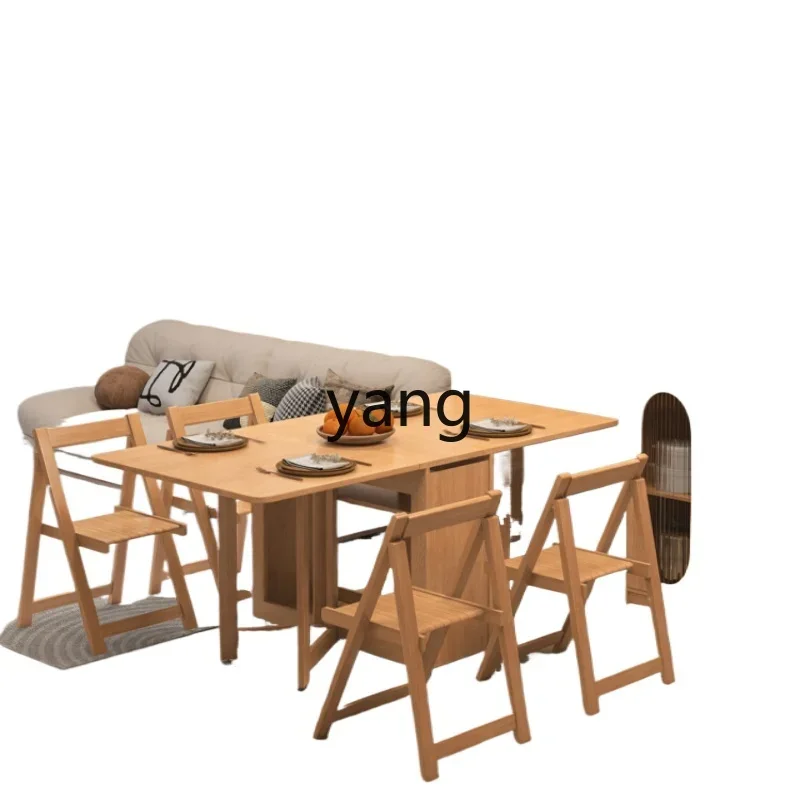 Lmm all solid wood folding dining table integrated side cabinet retractable multi-function does not take up space