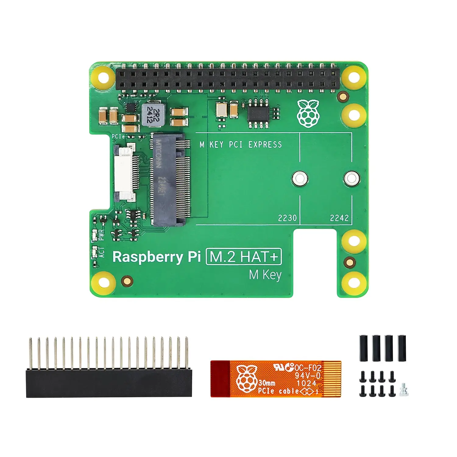 Official Raspberry Pi 5 M.2 HAT+ Gen2 Gen3 NVME M.2 SSD 2230/2242 Size Solid State Drive Support Active Cooler for RPi 5