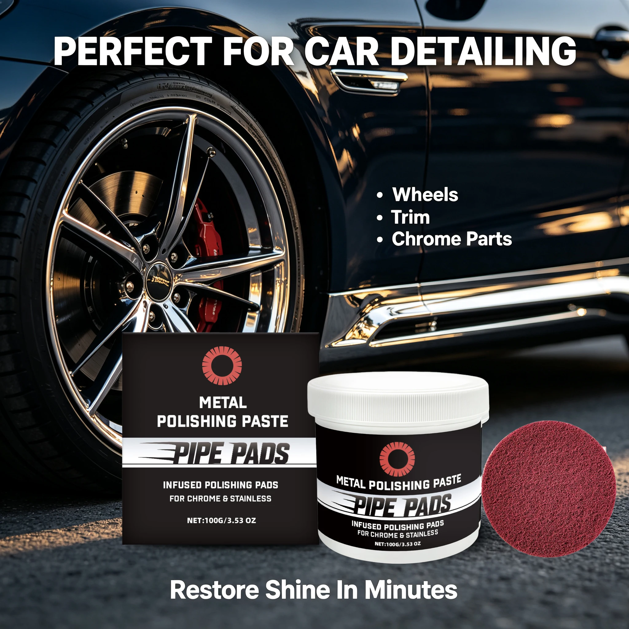 Scratch-Free Chrome Polish Restorer Infused Metal Polishing Pads Exhaust Pipe Blue Heat Stain Remover Microfiber Wax for Auto Bi